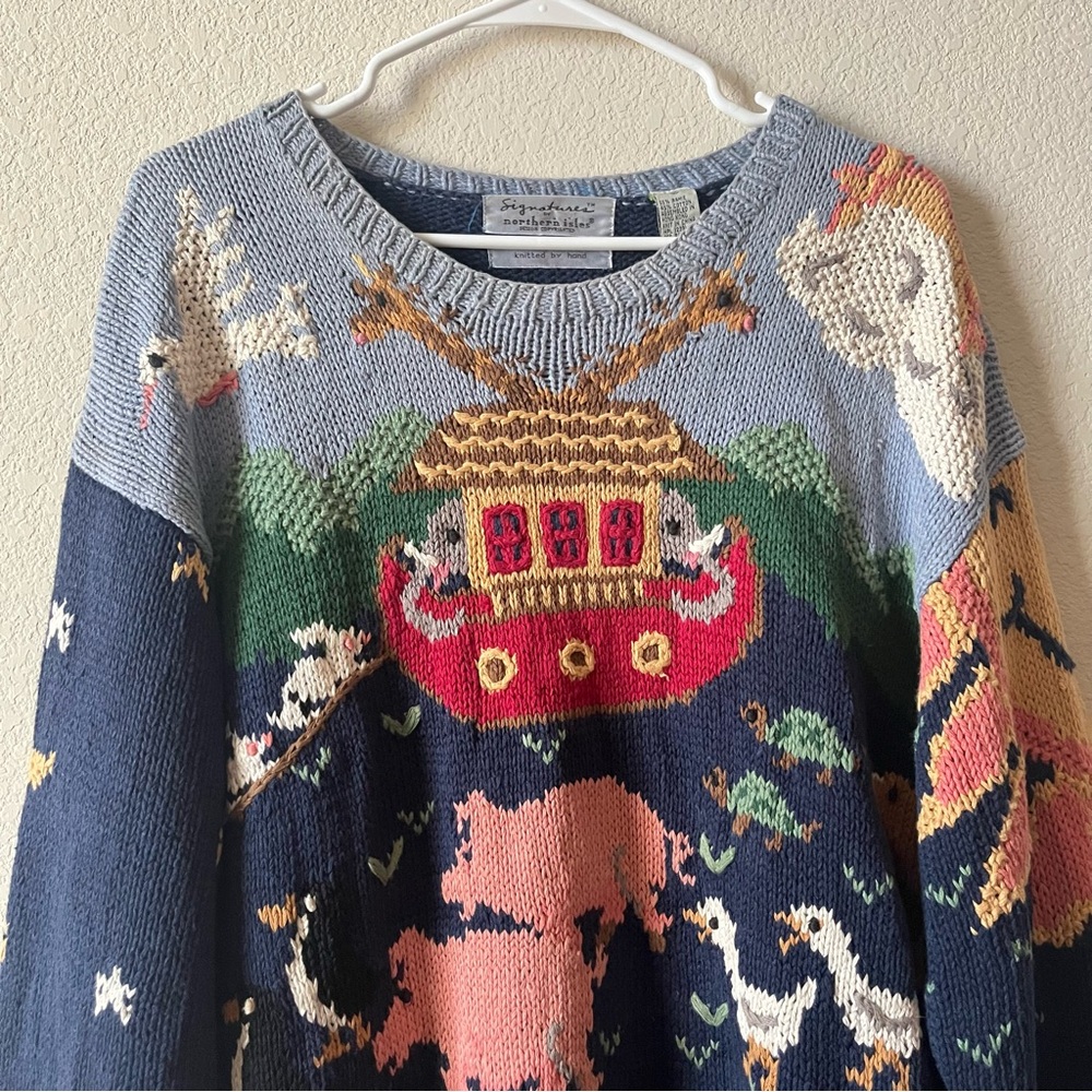 Northern Isles Hand Knit Vintage Cottagecore Chunky Oversized Crewneck Sweater L - Picture 2 of 8